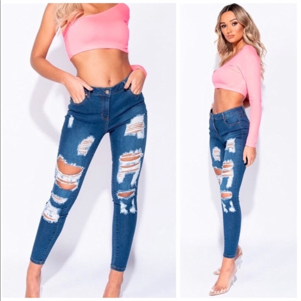 ⚡️Distressed Mid Wash Skinny Jeans - Picture 2 of 4